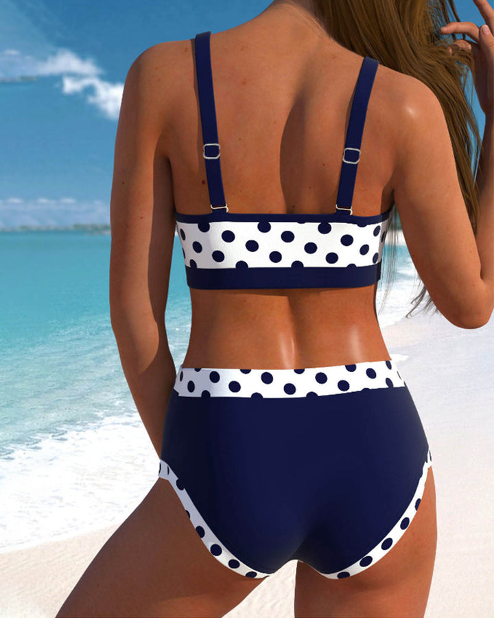 Nora | Patchwork bikini with high waist and polka dots