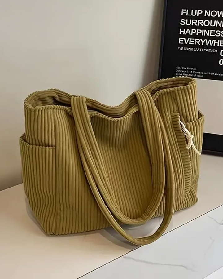 Tina | Ribbed Tote with Drawstring Detail
