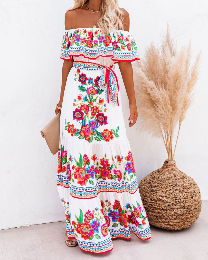 Jacinta | Patterned Tie-Waist Long Dress