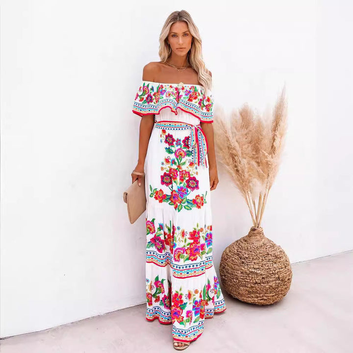 Jacinta | Patterned Tie-Waist Long Dress