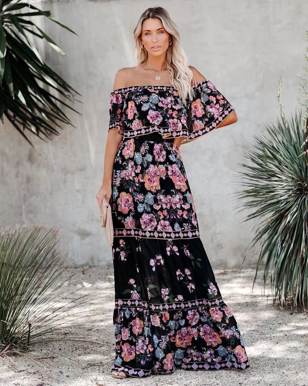 Jacinta | Patterned Tie-Waist Long Dress