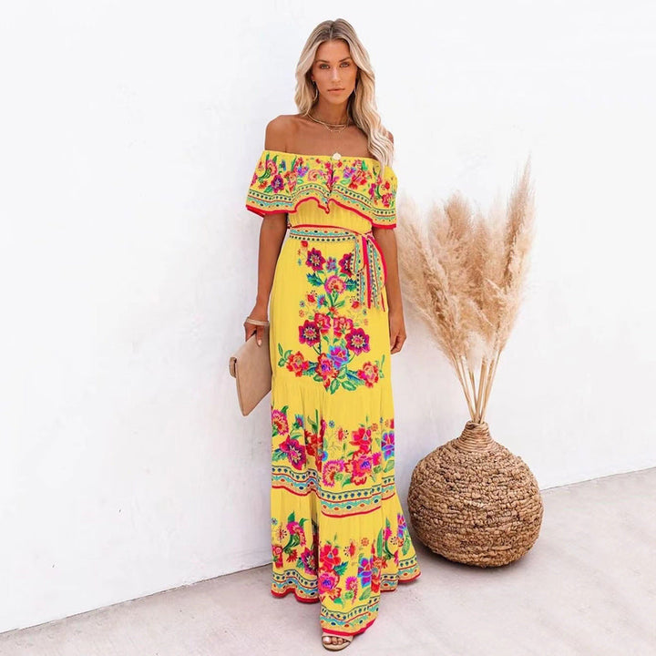 Jacinta | Patterned Tie-Waist Long Dress