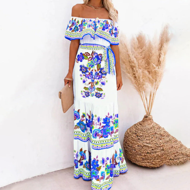 Jacinta | Patterned Tie-Waist Long Dress