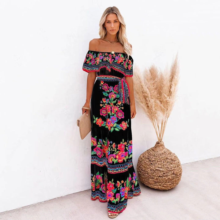 Jacinta | Patterned Tie-Waist Long Dress