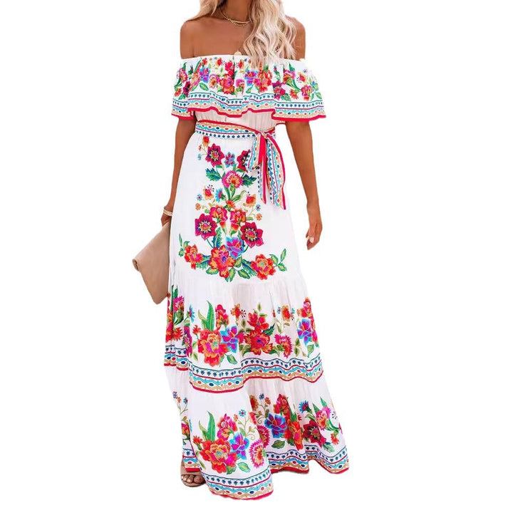 Jacinta | Patterned Tie-Waist Long Dress