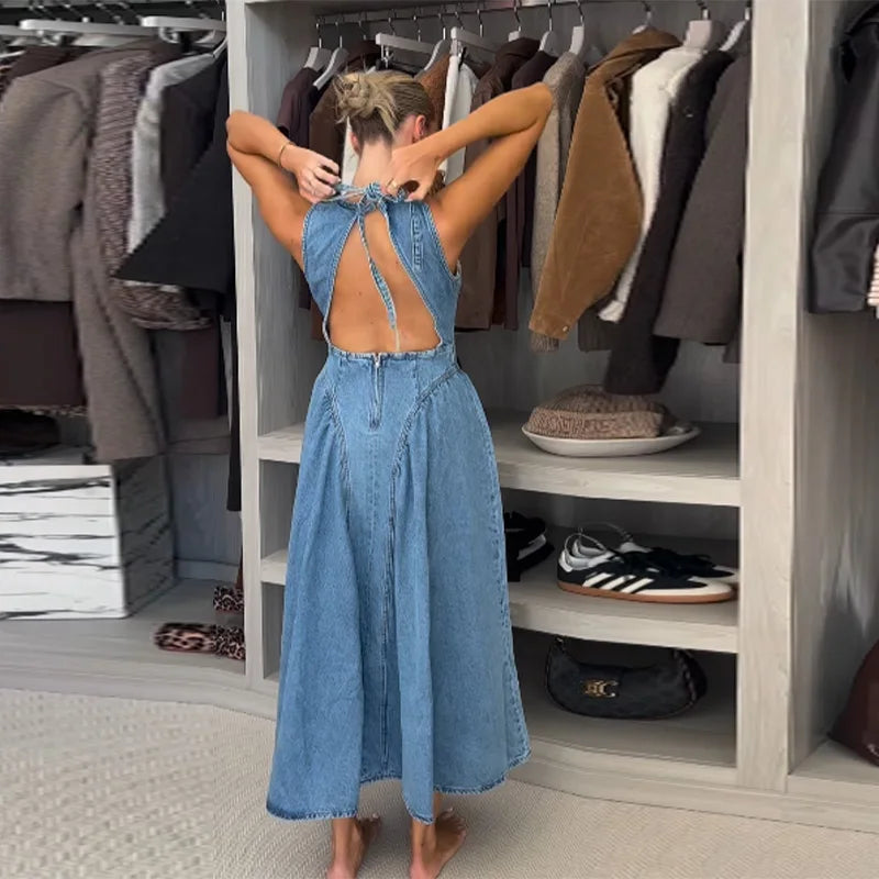 Petra | Open-Back Denim Dress