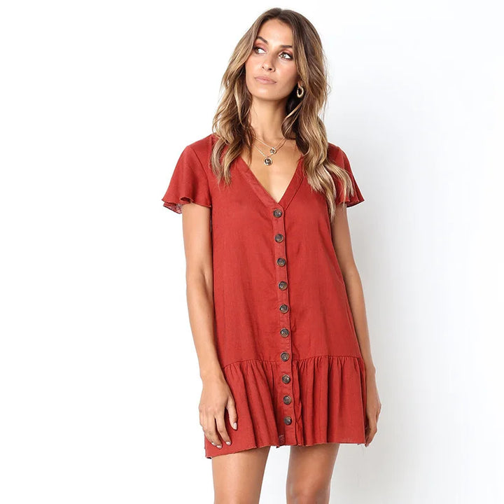 Jill | Buttoned V-Neck Dress