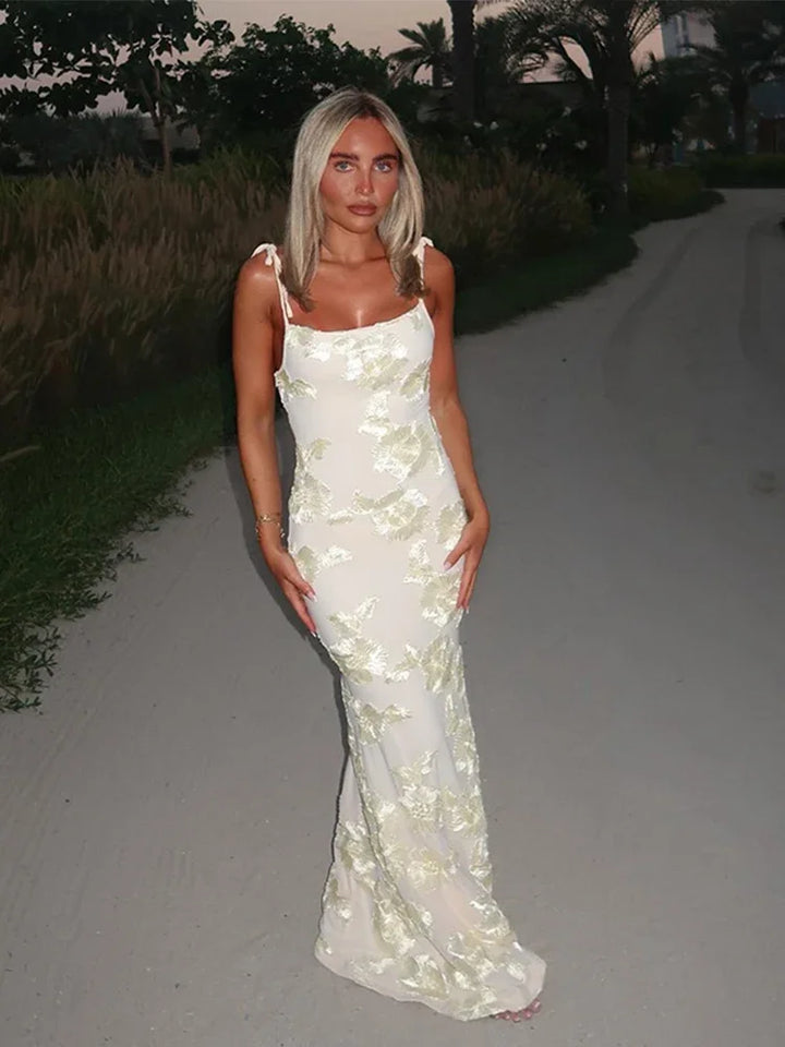 Iris | Flower Embroidered Maxi Dress