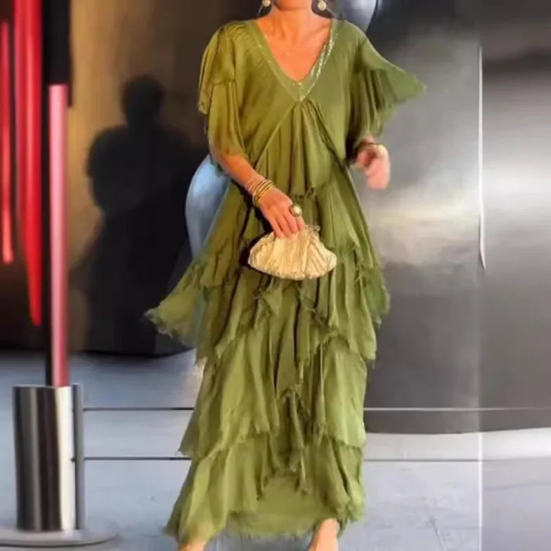 Larisa | Elegant Short Sleeve Maxi Dress