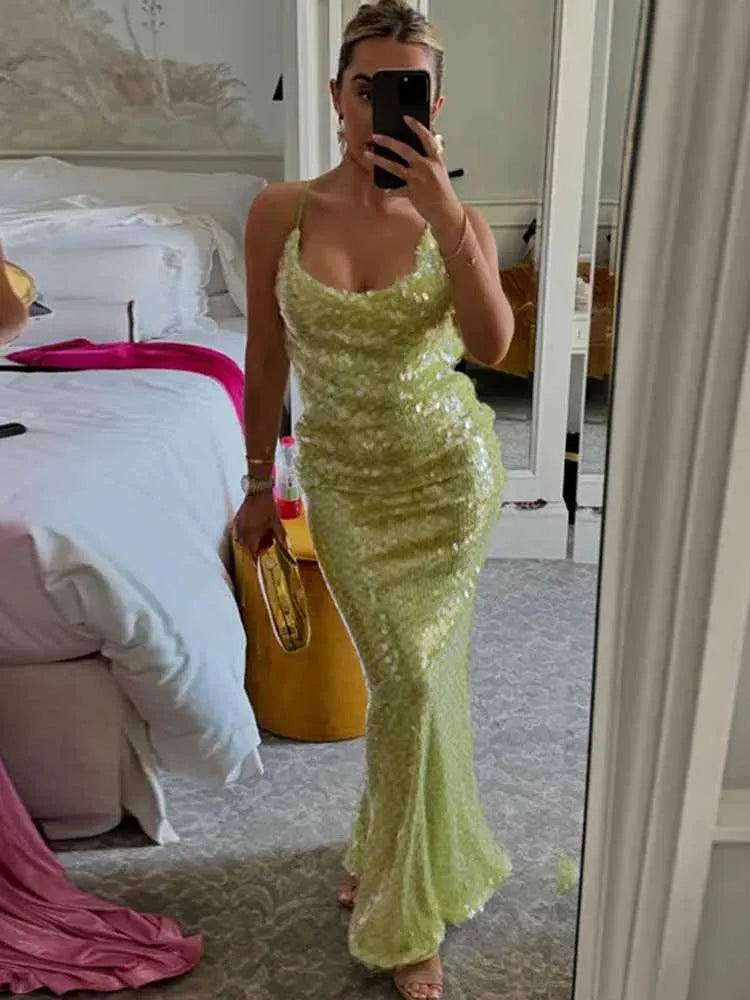 Janice | Open Back Sequin Maxi Dress