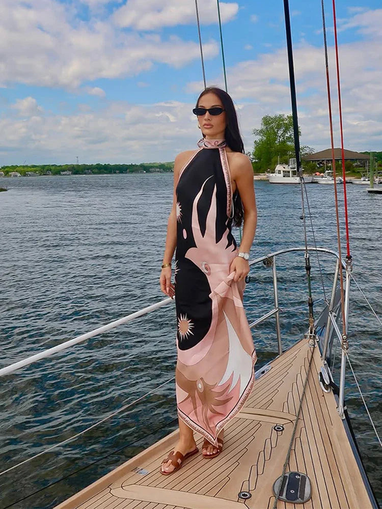 Elira | Backless Halter Maxi Dress