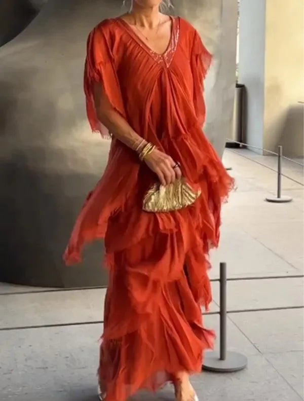 Larisa | Elegant Short Sleeve Maxi Dress