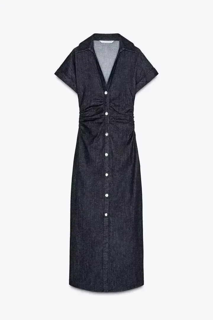 Charlene | Denim V-Neck Maxi Dress