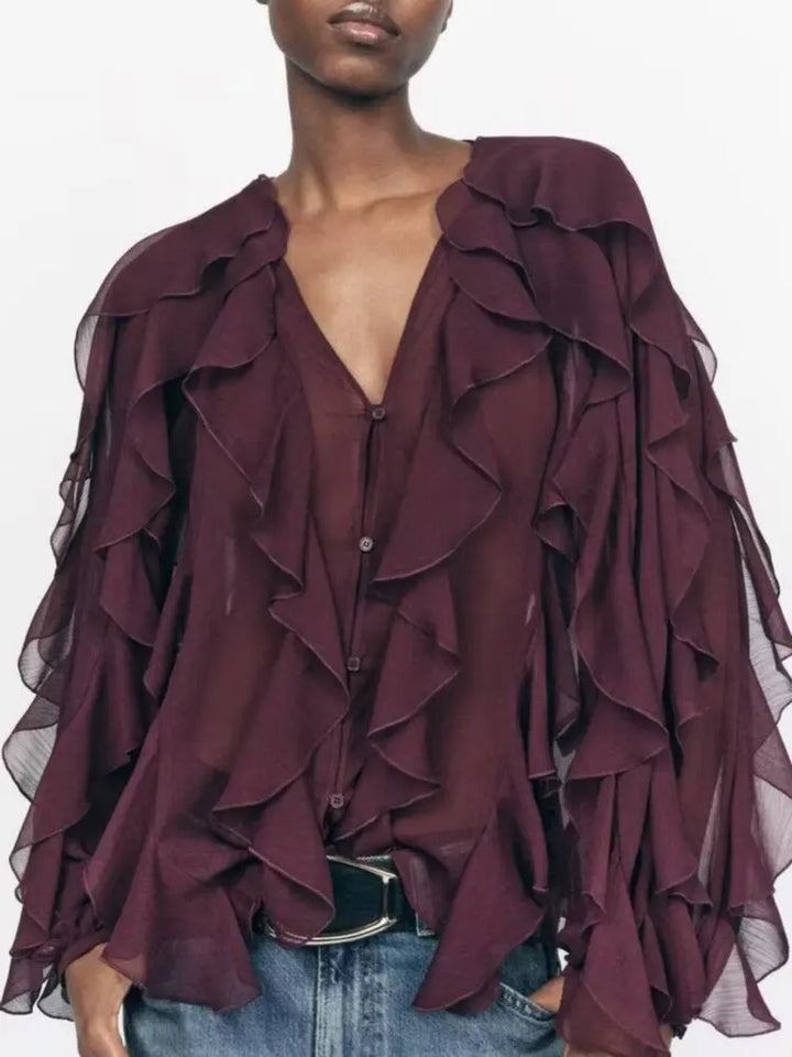 Jacklyn | Elegant V-Neck Tiered Blouse