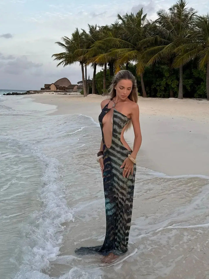 Ashleigh | Tie-Up Halter Mesh Maxi Dress