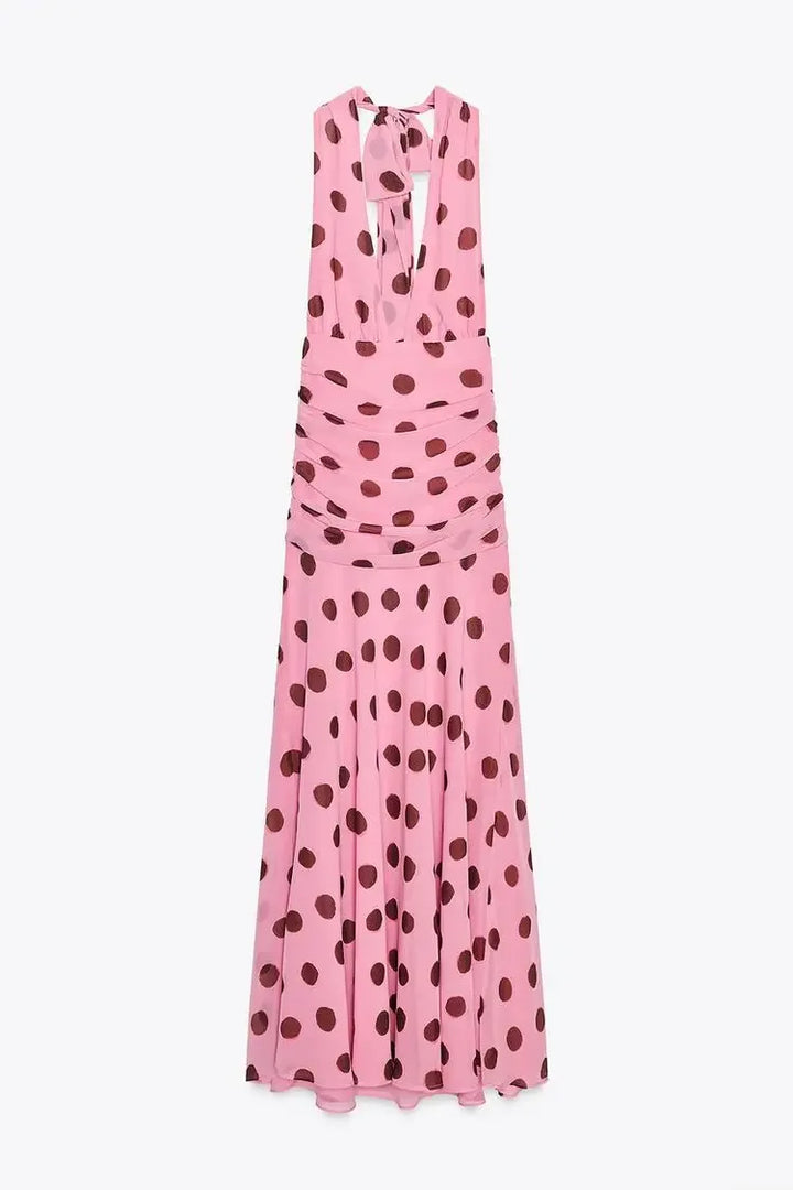 Kamil | Pink Halter Polka Dot Maxi Dress