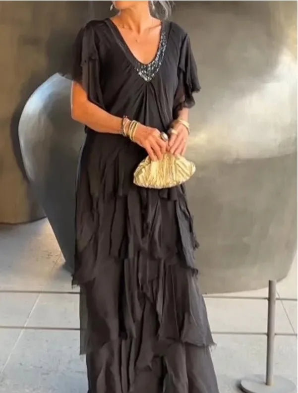 Larisa | Elegant Short Sleeve Maxi Dress