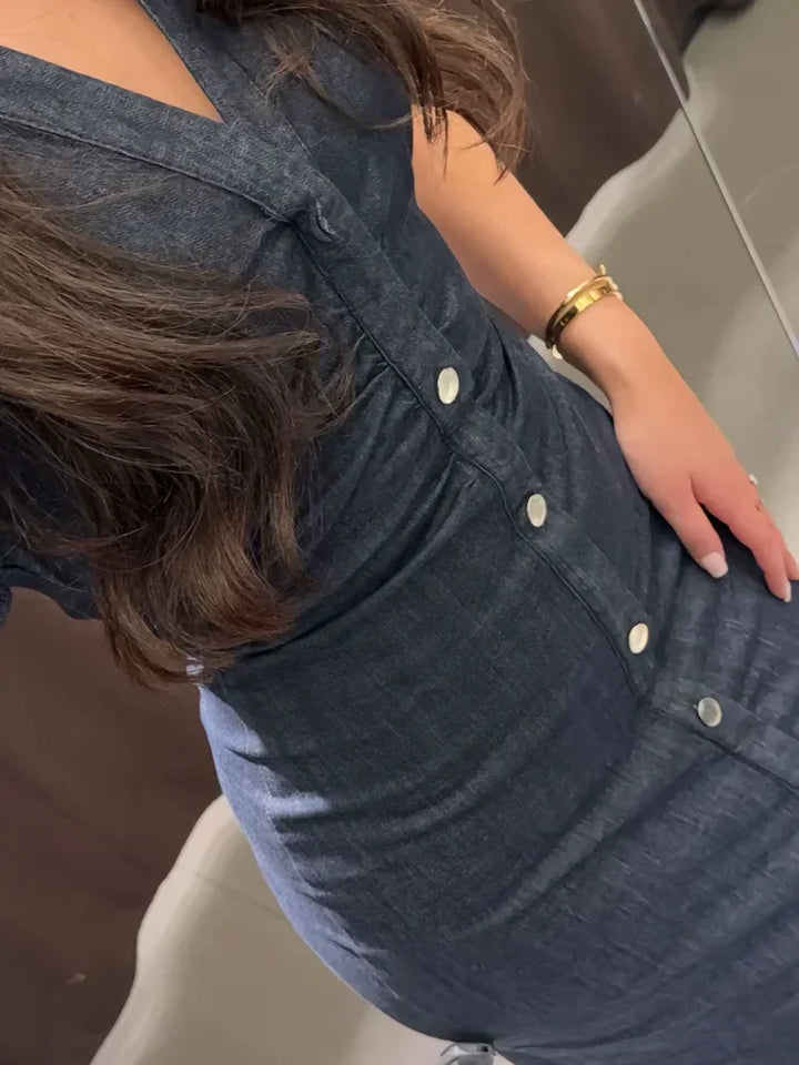 Charlene | Denim V-Neck Maxi Dress