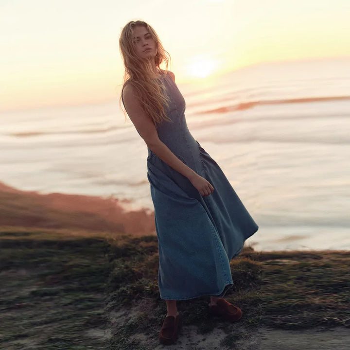 Petra | Open-Back Denim Dress