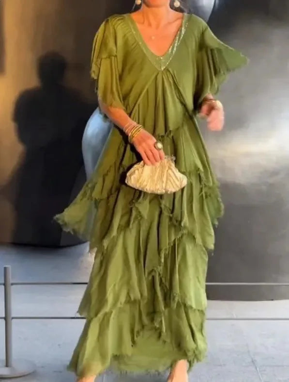 Larisa | Elegant Short Sleeve Maxi Dress