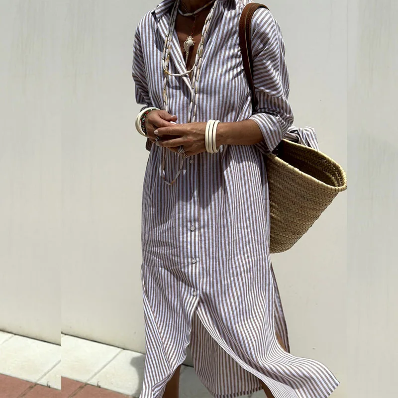 Valeria | Elegant Striped Shirt Dress