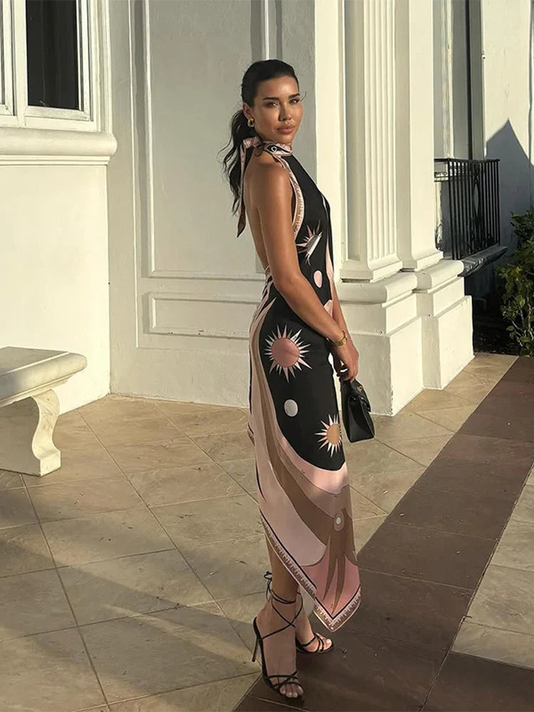 Elira | Backless Halter Maxi Dress