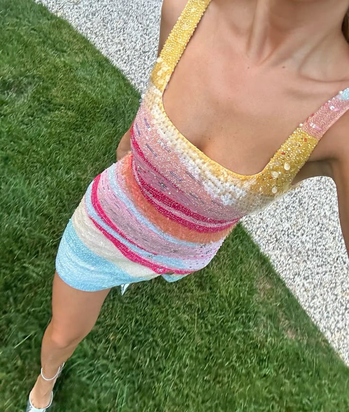 Sabrina | Colour Pop Square-Neck Mini Dress