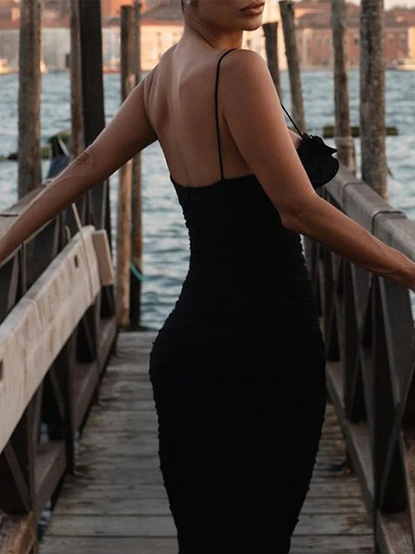 Laine | Black Ruched Bodycon Dress