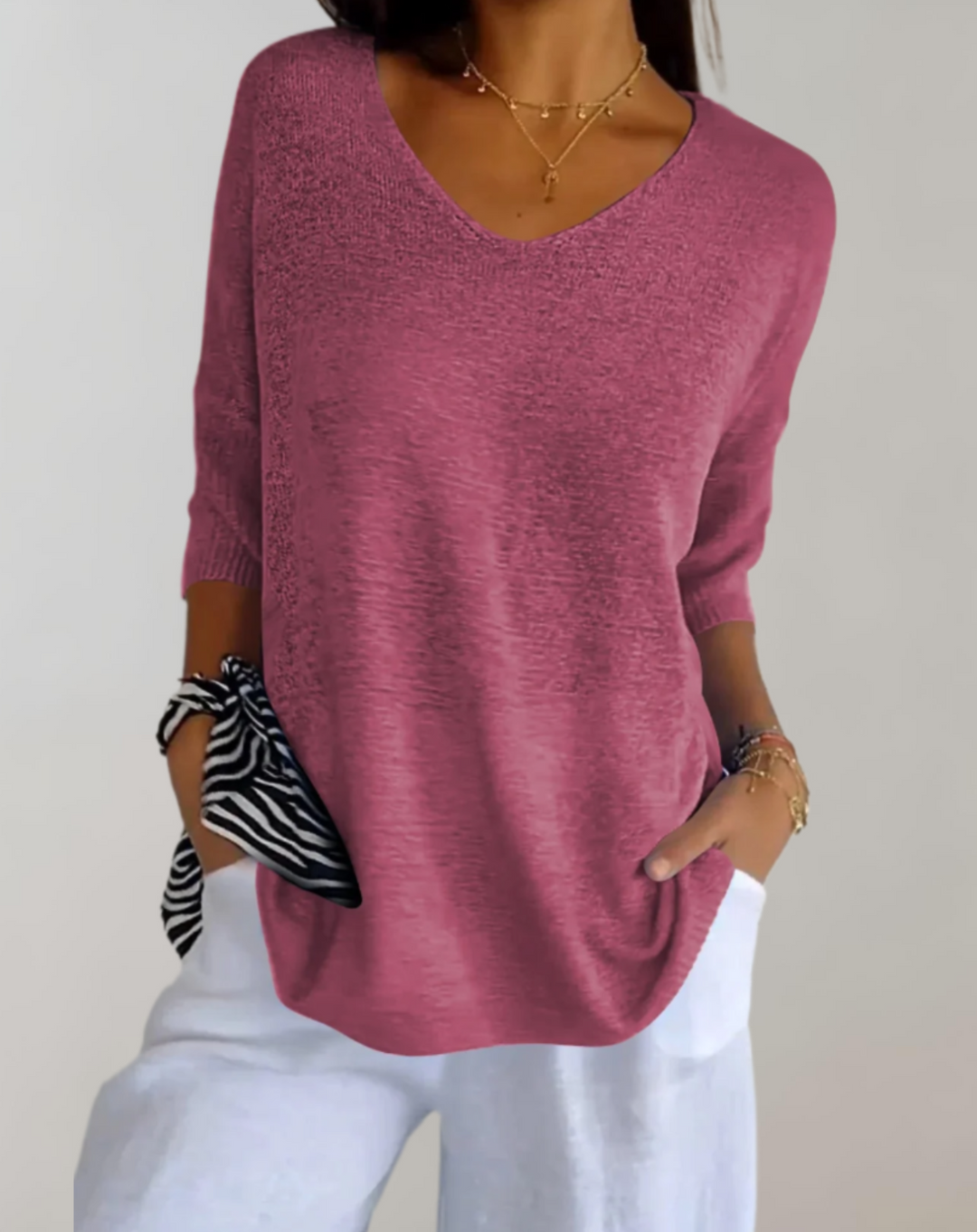 Rose | Luxurious V-Neck Knit Top
