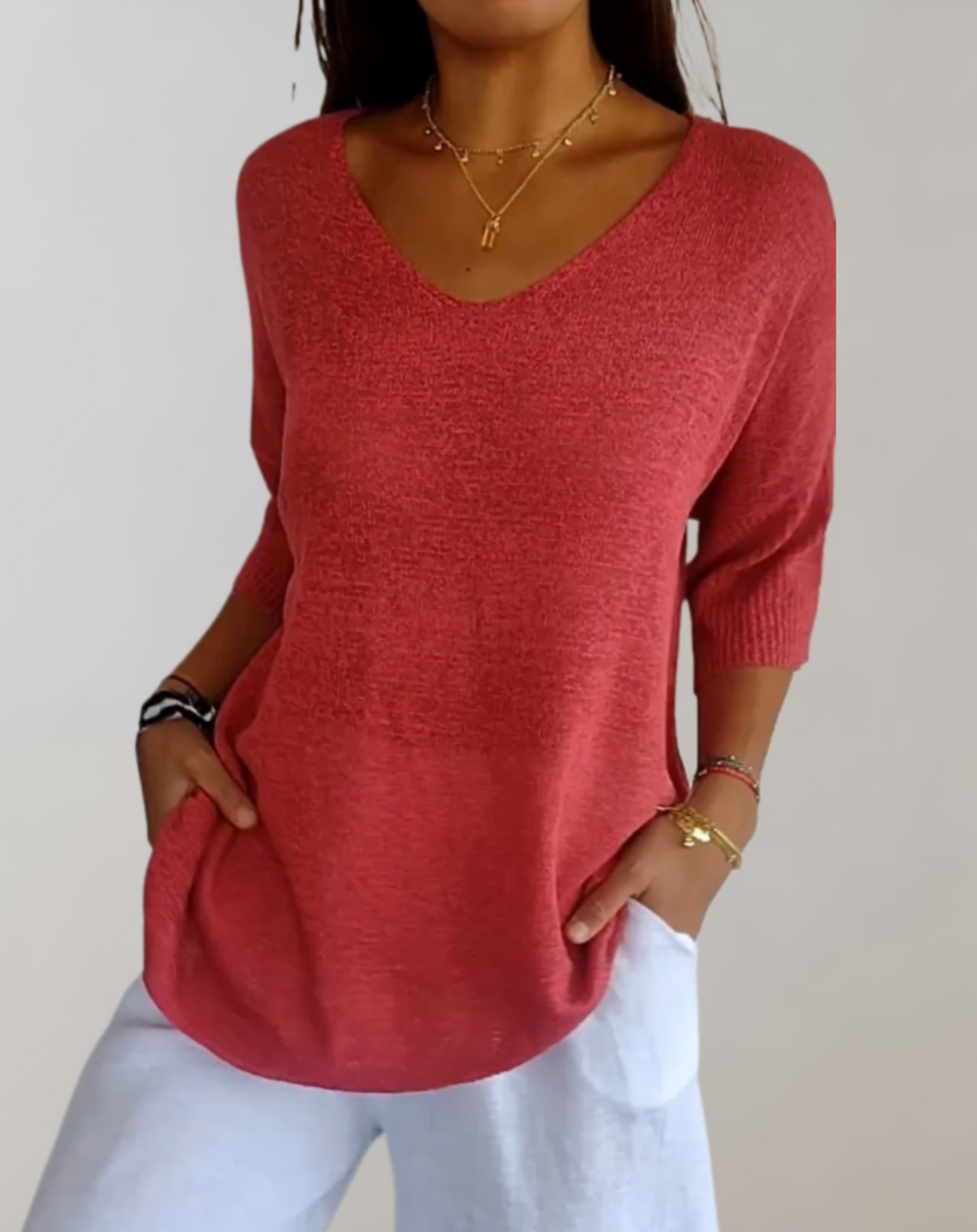 Rose | Luxurious V-Neck Knit Top