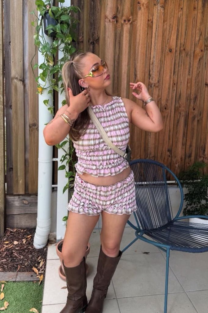 Zamirah | Pleated Ruffle Crop Top Set